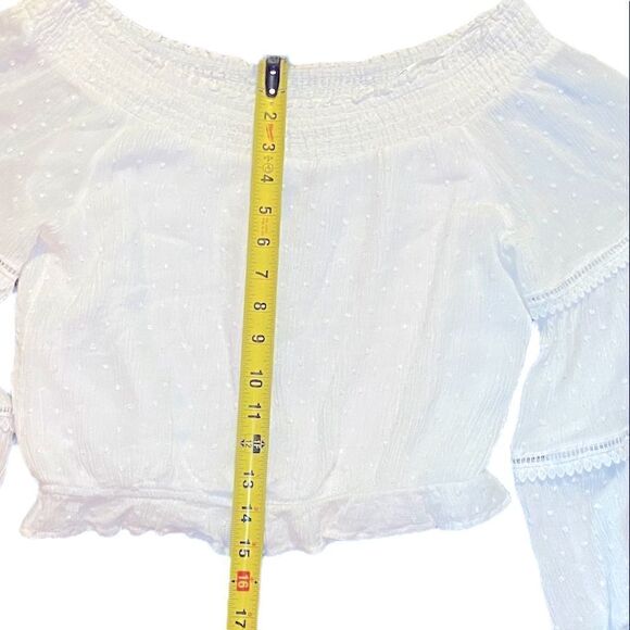 LULUS Prairie Flowy Off the Shoulder White Flared Sleeve Top Size Small - Picture 9 of 10
